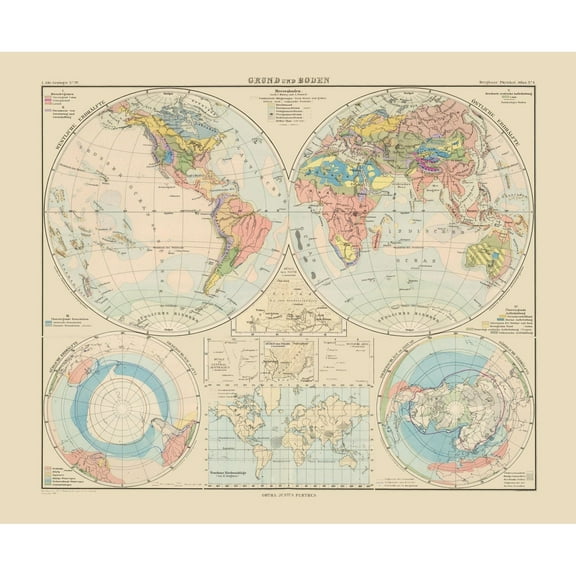 Historic Map - World - Perthes 1892 - 28.06 x 23 - Vintage Wall Art