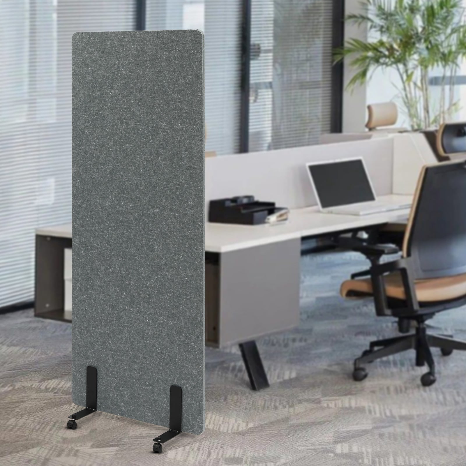 24*66 Modern Light Gray Office Partition Room Divider Privacy Protection Divider Screen w/ wheels