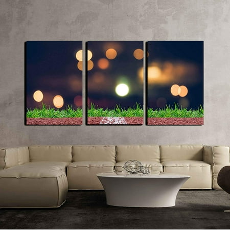 wall26 - 3 Piece Canvas Wall Art - Running Track with Night Glitter Rays Lights Bokeh Business Background. - Modern Home Decor Stretched and Framed Ready to Hang - 24