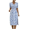 thumbnail image 2 of Women Fashion Casual Summer Short Sleeve V-Neck Print Mid-calf Dress, 2 of 8