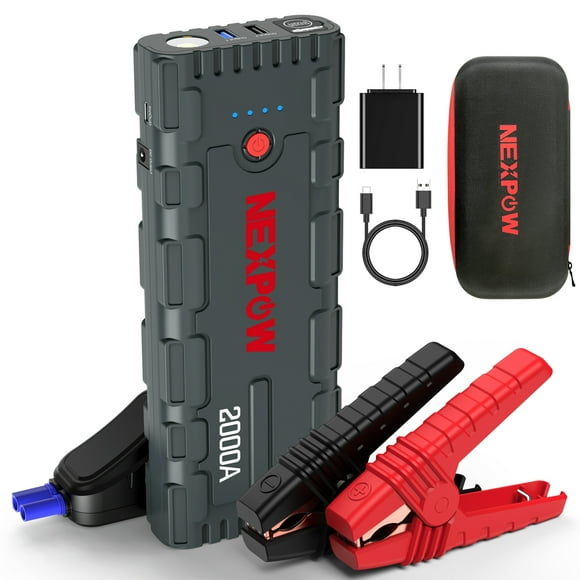 NEXPOW Démarreur de Secours pour Voiture, Démarreur de Batterie de Voiture 2000A de Crête 18000mAh (jusqu'à Moteur à Essence 7,0l Ou Diesel 6,5l), Bloc-Batterie 12V avec Lumière LED, Gris