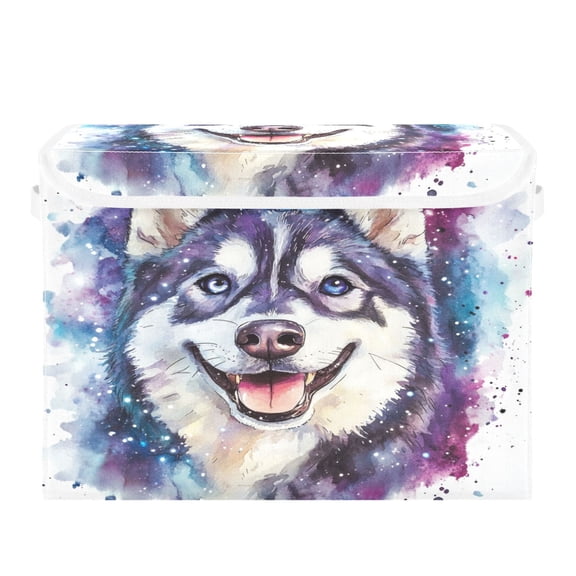 Storage Box With Lid 16.5x12.6x11.8In Foldable Stacked Household Storage Box Beautiful Husky Dog