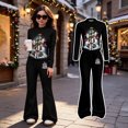 thumbnail image 2 of WhouRiu Girls Christmas Graphic Outfit Sets Fall Winter Long Sleeve Zip Up Jacket Flared Pants Clothes Set 4-14 Years, 2 of 6