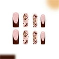 thumbnail image 4 of Fall Winter False Nails 24Pcs Long Coffin Glossy Finish French Floral For Daily Wear Easy Installation, 4 of 8