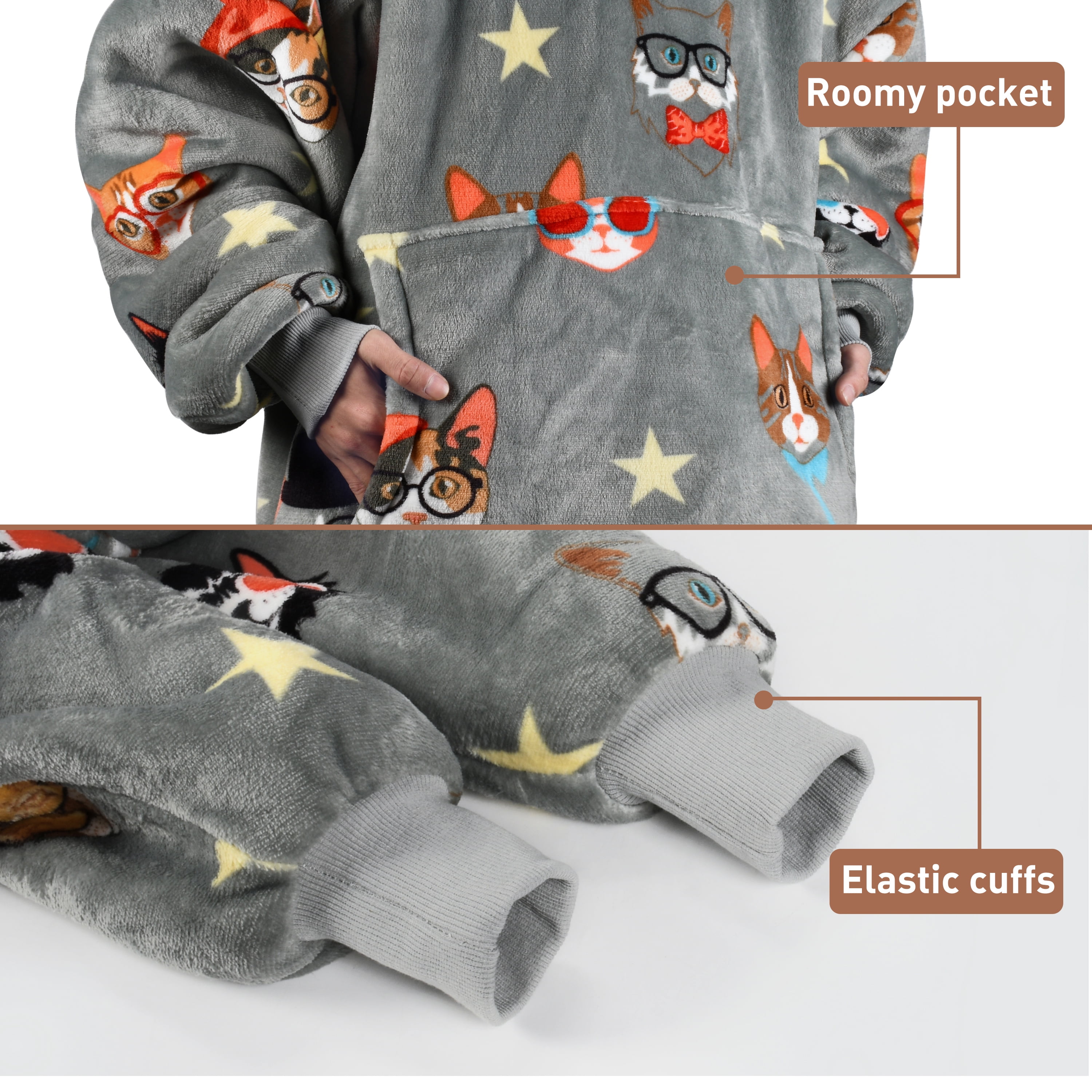 Catalonia Oversized Wearable Blanket Hoodie Sweatshirt, Comfortable Sherpa Lounging Pullover for Adults Men Women Teenagers Wife Girlfriend Gift