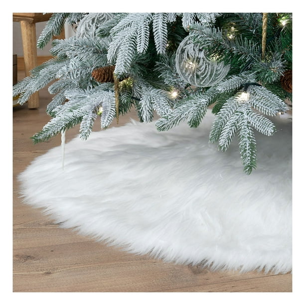 Pie de Arbol de Navidad Afelpado, Falda para Árbol Tipo Piel Artificial Esquimal (Blanco, Grande)