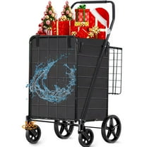 Folding Shopping Cart, Utility Trolley Grocery Cart with Removable Basket and Swivel Wheel, Black