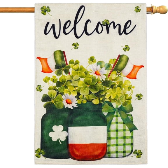 St. Patricks Day Garden Flag 28"x40", Double-Sided Shamrock Garden Banner, Irish Outdoor Decoration for Yard, Patio, Lawn, Porch