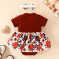 thumbnail image 4 of Baby Girl Rompers Girls Summer Short Sleeve Floral Prints Romper Ribbed Bodysuits Dress Headbands Set Baby Bubble Romper RD1 0 Months-3 Months, 4 of 6