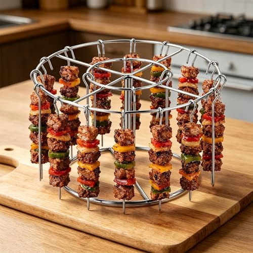 Round Hanging Stainless Steel Air Fryer Skewer Rack, Vertical, Silver