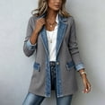 thumbnail image 6 of Wovilon Women's Knit Blazer Jacket with Denim Patchwork Trim, Open Front Long Sleeve Cardigan Coat with Pockets, Relaxed Fit Casual Outerwear for Spring Fall Daily Wear, 6 of 8