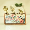 thumbnail image 3 of Premium Wooden Pastel Flora Cutlery Holder Spoon stand for kitchen | cutlery holder for dining table | wooden caddy storage organiser stand with 3 section Caddy holder (8.2x4.2x4 inch), 3 of 9