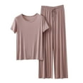 thumbnail image 3 of Sentmoon 2 Pcs Pyjama Aguichant pour Femmes Ensemble de Pyjama à Col Rond pour Femmes Manches Courtes Ample Couleur Unie Ensemble de Détente pour Femmes pour l'Heure du Coucher Confortable Kaki TG, 3 of 4