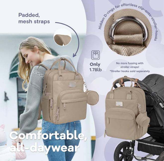 RKXQTDiaper Bag Backpack, Multifunction Travel Pack Maternity Baby Changing Bags, Large Capacity, Waterproof, Clay