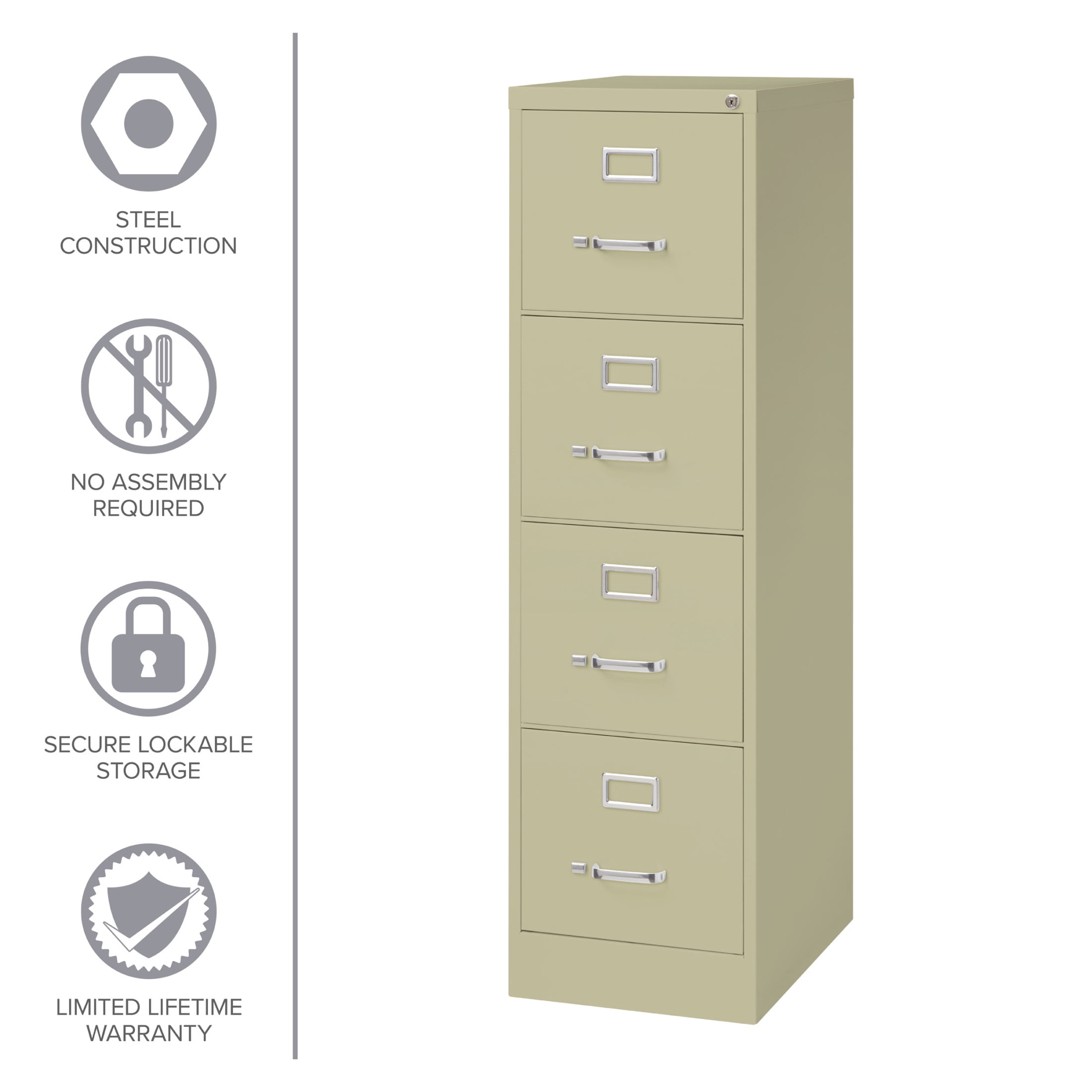 Hirsh 4 Drawer Letter Locking Metal Vertical File Cabinet, 22" Deep, Putty