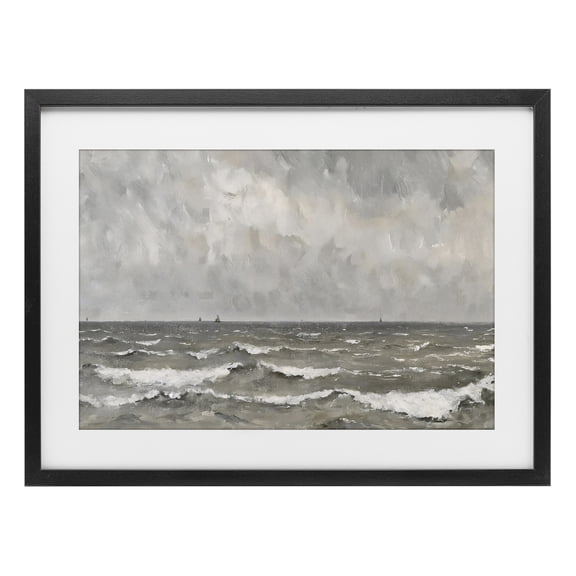 Stupell Industries Coastal Stormy Ripples at Sea Black Framed Print Under Glass, 20 x 14, by Jacky Ngan