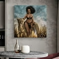 thumbnail image 2 of Canvas Wall Art African Women with Lion Savannah Warrior Picture Modern Artwork Printed on Canvas - Oil Painting for Wall Decor - Stretched and Framed Ready to Hang(16" x 16"), 2 of 6