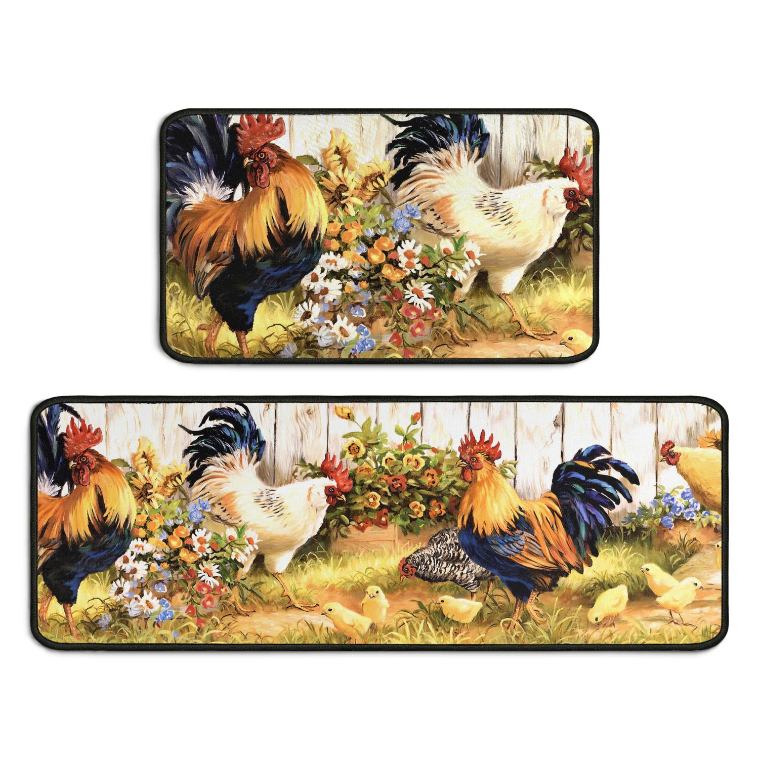 Rooster Kitchen Rugs and Mats Non Skid Washable Absorbent Microfiber