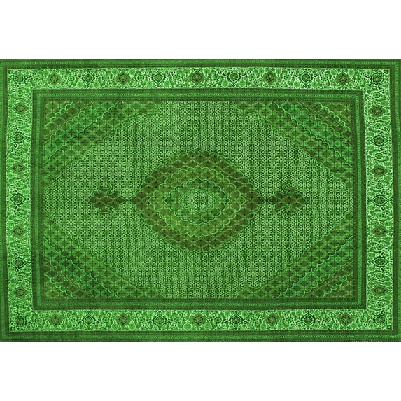 Ahgly Company Indoor Rectangle Medallion Green Traditional Area Rugs, 2' x 5'