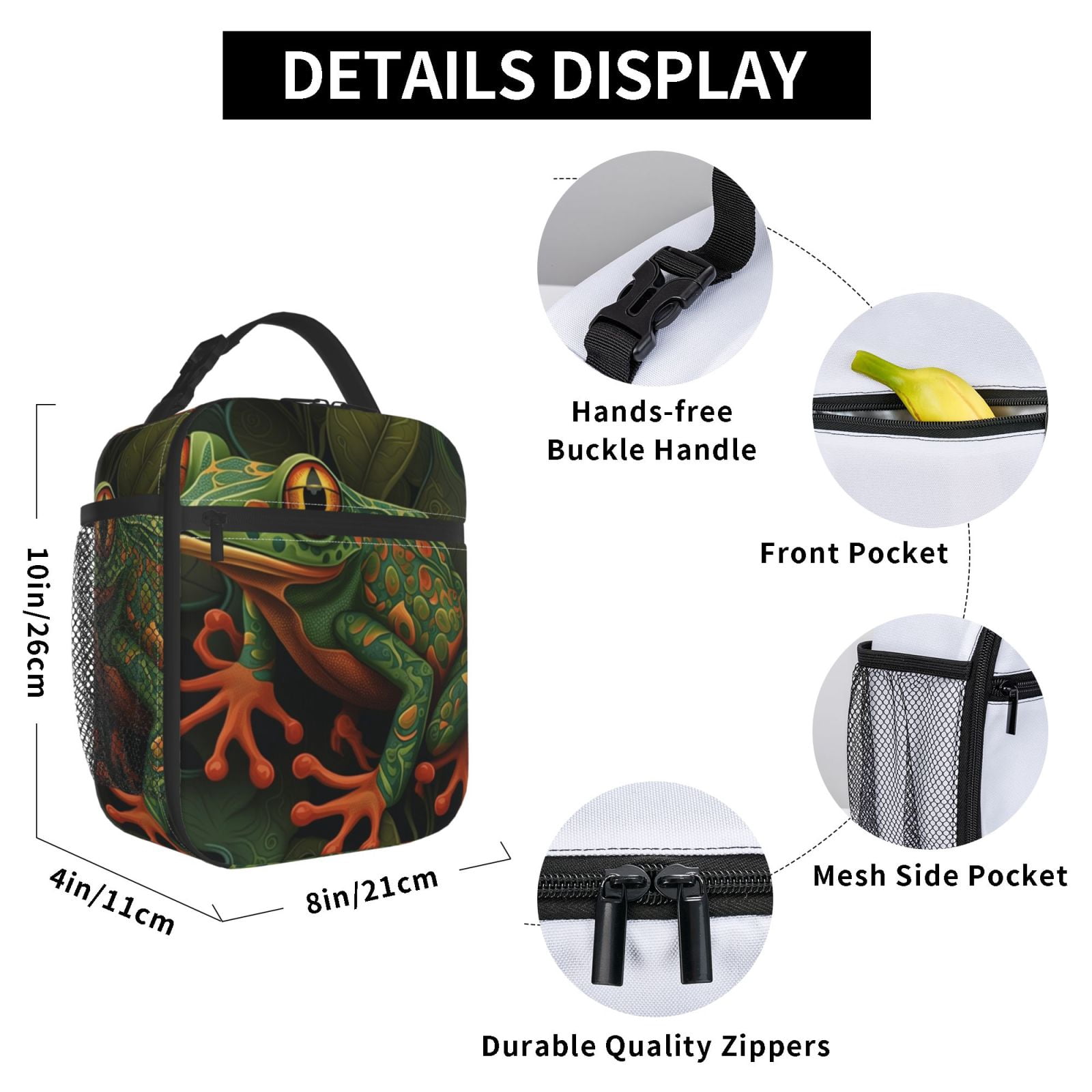 Frog Green Lunch Box Bag Insulated Lunchbox Reusable Tote Thermal Cooler Portable for Women Men