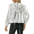 thumbnail image 3 of CHAQUETA METÁLICA BRILLANTE CON CAPUCHA Y CREMALLERA PARA MUJERES INSPIRE CHIC DE MANGA LARGA TAMAÑO XS PLATA, 3 of 5