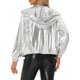 thumbnail image 3 of CHAQUETA METÁLICA BRILLANTE CON CAPUCHA Y CREMALLERA PARA MUJERES INSPIRE CHIC DE MANGA LARGA TAMAÑO XS PLATA, 3 of 5