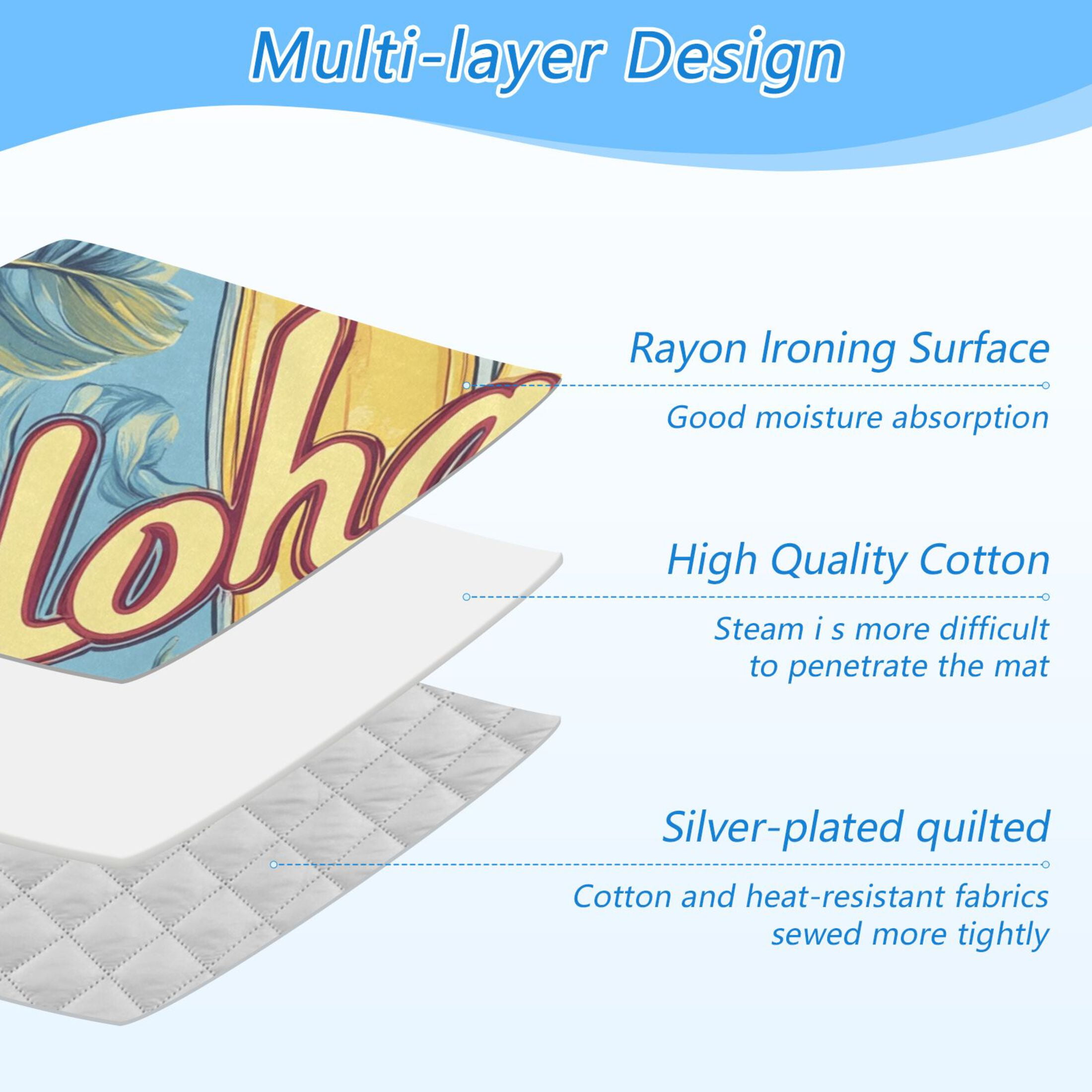 Tropical Surfboards Flowers Leaves Hawaii Ironing Mat Blanket Portable Travel Ironing Pad Heat Resistant Pad 47.2" x 27.6”