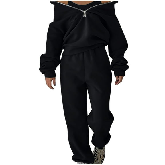 KIHOUT Clearance Women's Two-piece Sweatshirt And Pants With Brushed Fleece For Sports Comfort, Street And Leisure Two-piece Set
