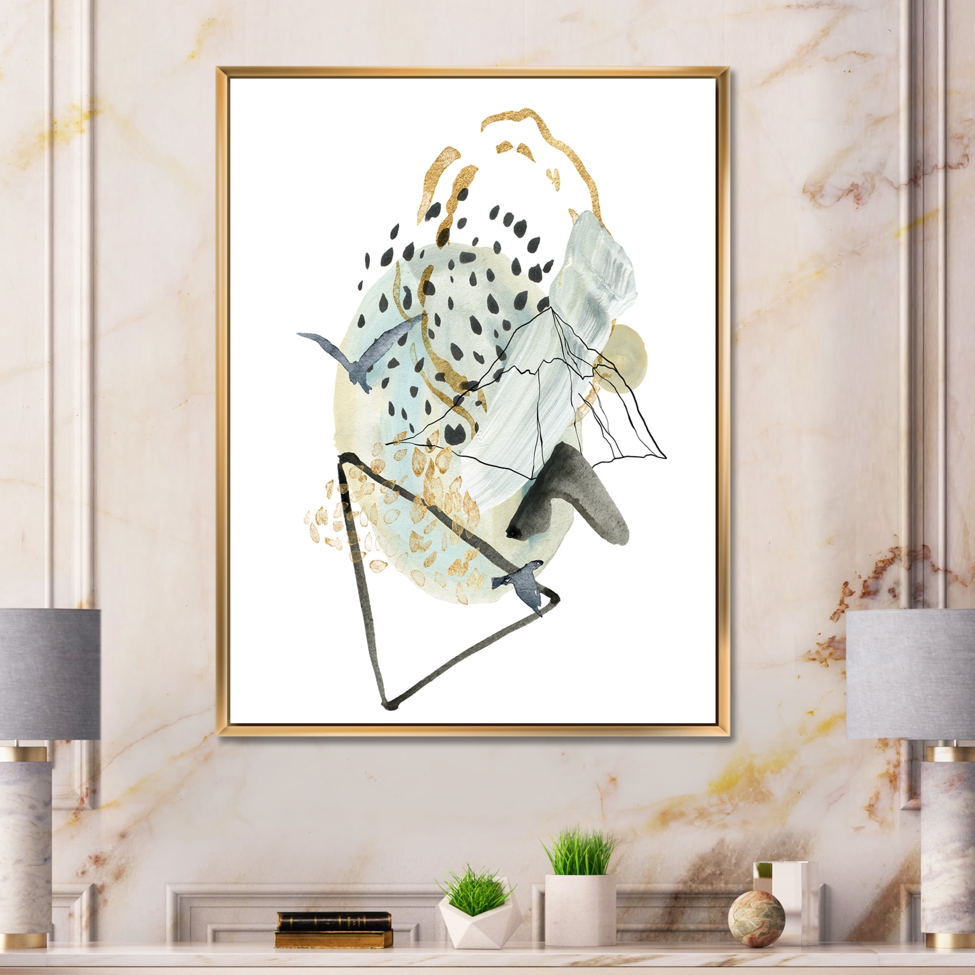 Designart 'Mountain Bird With Gouache Of Abstract Landscape' Modern Framed Canvas Wall Art Print