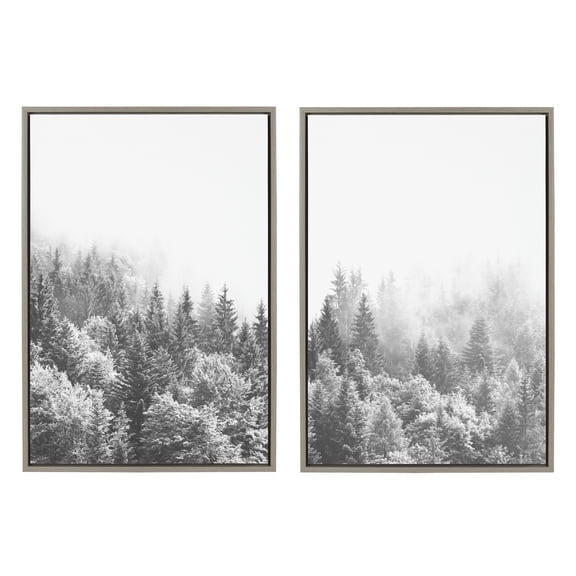 Sylvie Forest On A Foggy Day 23 in x 33 in Framed Photography Canvas Art Prints, by Kate and Laurel Set of 2