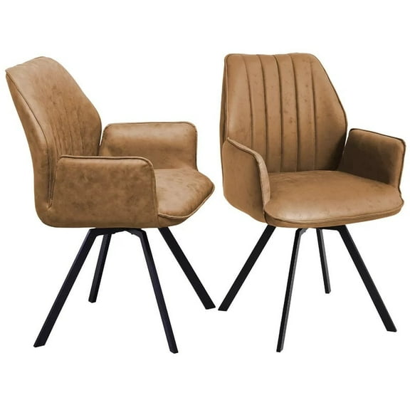 Swivel Dining Chair Set of 2, Fabric Upholstered Kitchen Side Chairs, Brown