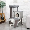 thumbnail image 2 of Topcobe Modern Wood Cat Tree with Double Condos & Sisal Scratching Post, Kitty Activity Center with Spacious Perch, Indoor Cat Tower with Replaceable Dangling Balls, Grey, 2 of 9