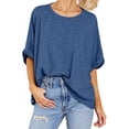 thumbnail image 5 of SDNall Oversized T-Shirt for Women Casual Loose Fit 5/4 Sleeve Short Solid Color Tee Summer Tops, 5 of 9