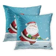BSDHOME Christmas Santa Claus Playing Hockey Ice Skate Pillow Case Pillow Cover 20x20 inch Set of 2