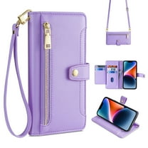 Zipper Wallet Case for Samsung Galaxy Note 20 Ultra, Crossbody Lanyard Shoulder Strap & Wrist Hand Strap Handbag Cover, Premium Leather 6 Card Slots Holder Kickstand Magnetic Flip Folio Case,Purple
