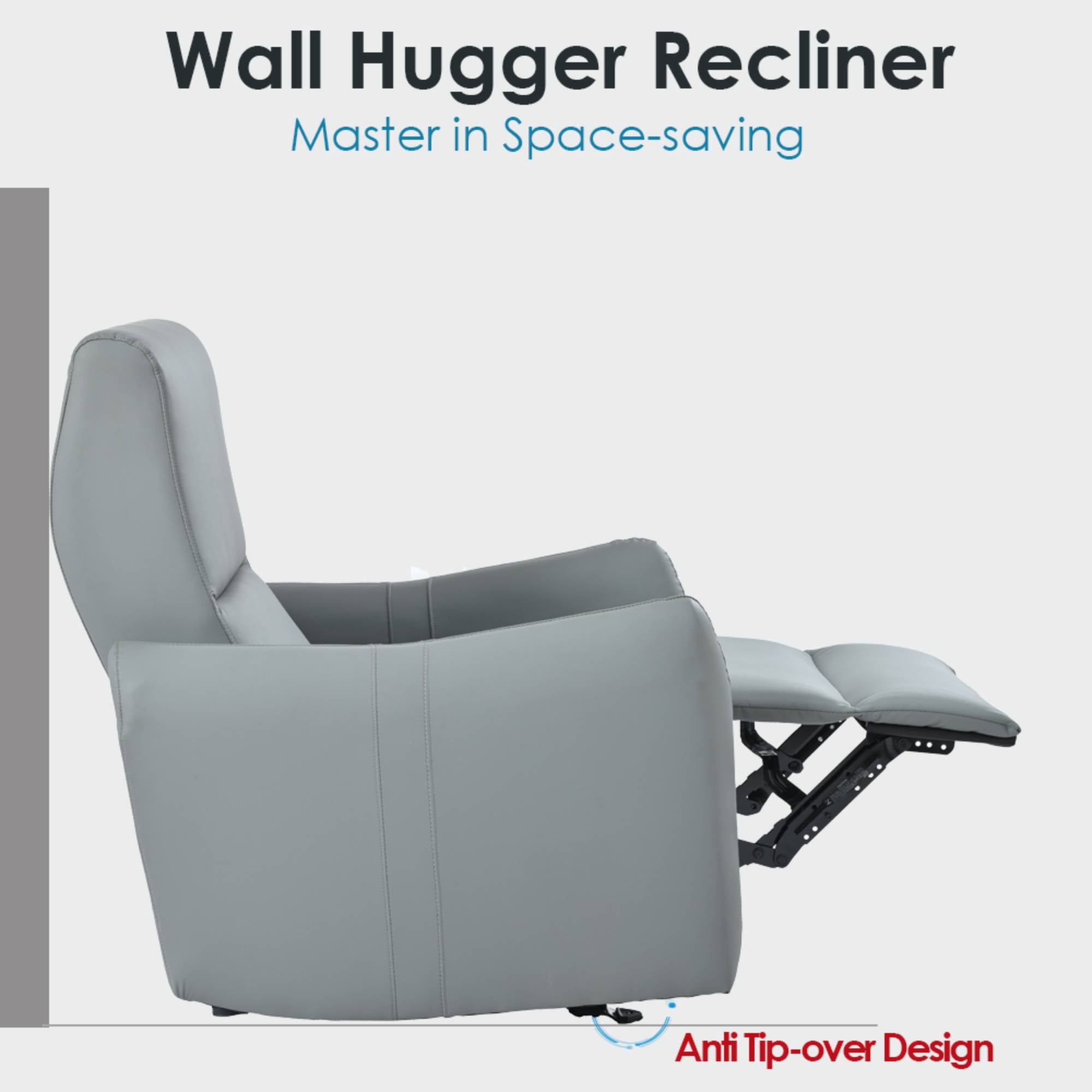 Power Recliner Chairs, Zero Wall Recliners for Adults, Small Leather Recliner Home Theater with Type-C Charger for Living Room, Blue Grey