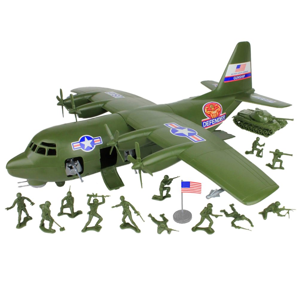 TimMee Plastic Army Men C130 Playset 27pc Giant Military Airplane Made