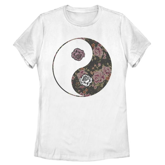 Women's Lost Gods Yin Yang Roses Graphic Tee White Medium