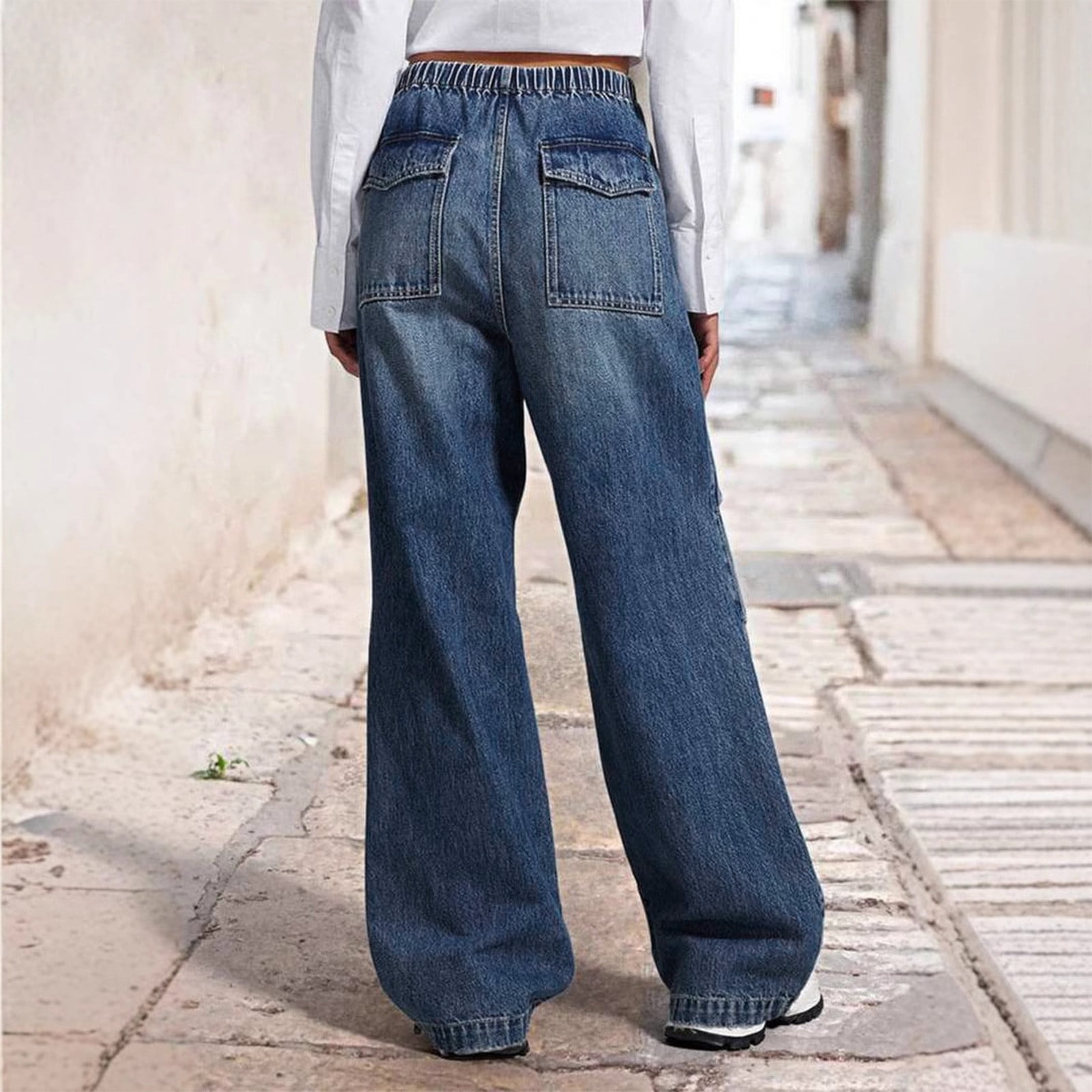 Simua Women's Wide Leg Jeans Mid Rise Stretchy Jeans Straight Leg