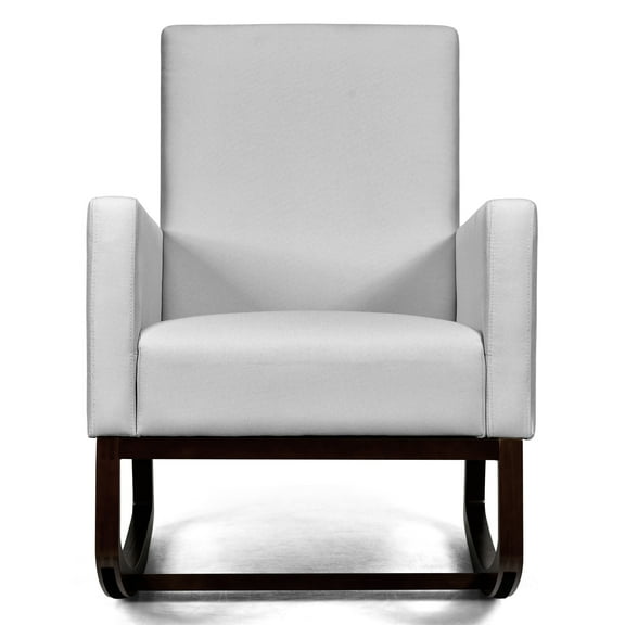 Topbuy 2-in-1 Upholstered Rocking Chair with Wood Leg & Pillow Relax Sofa Chair Light Gray