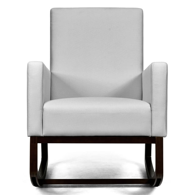 Patiojoy 2-in-1 Upholstered Rocking Chair with Wood Leg & Pillow Relax Sofa Chair Light Gray