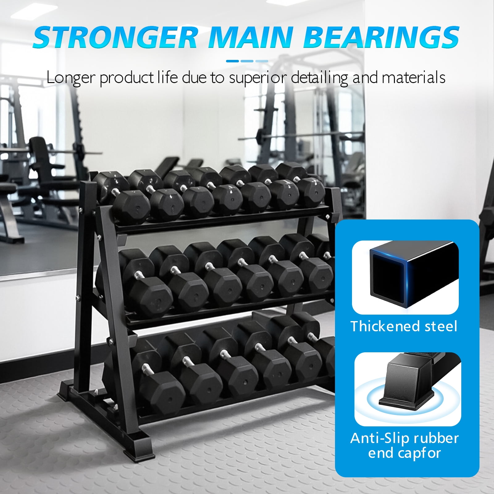 Dumbbell Rack, Primy Dumbbells Storage Rack 3 Tier 1100lb Weights Rack Stand Holder for Dumbbells, Kettlebells, and Weight Plates, Home Gym Storage Organizer