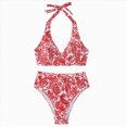 thumbnail image 4 of KPOPLK 2 Piece Women's Solid Bikini Set High Waisted Swimsuit Tummy Control Swimwear Halter V Neck Ruched Bathing Suit(L,Red), 4 of 9