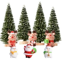 Christmas Miniature Scene Decor Set - 10pcs Festive Figurines & Trees for Holiday Displays