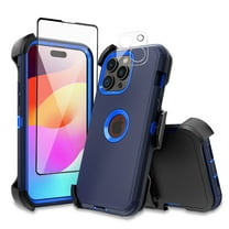 Xhy for iPhone 15 Case with Screen and Lens Protector and Belt Clip Holster Military Grade Heavy Duty 3 in 1 Shockproof Armor iPhone 15 6.1 inch 2023 Phone - Dark Blue Blue