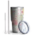 thumbnail image 2 of 30oz Pioneer Flower Floral Print Pattern Tumbler, Double Wall Vacuum Insulated Cup, BPA-Free Leak Proof Lid & Reusable Straws, Hot 12h, Cold 34h, 2 of 6