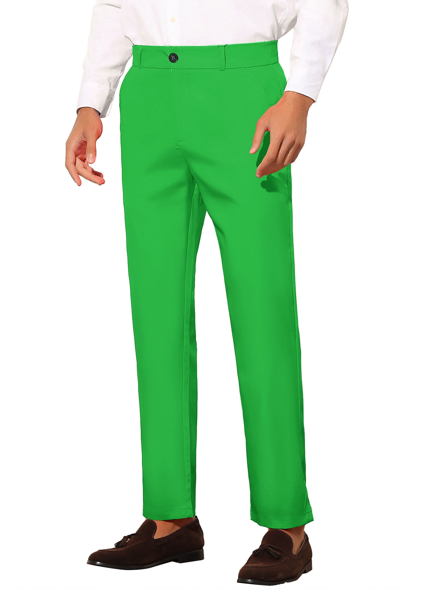 INSPIRE CHIC Men's Slim Fit Trousers Flat Front Solid Color Business Pants  30 Green - Walmart Business Supplies