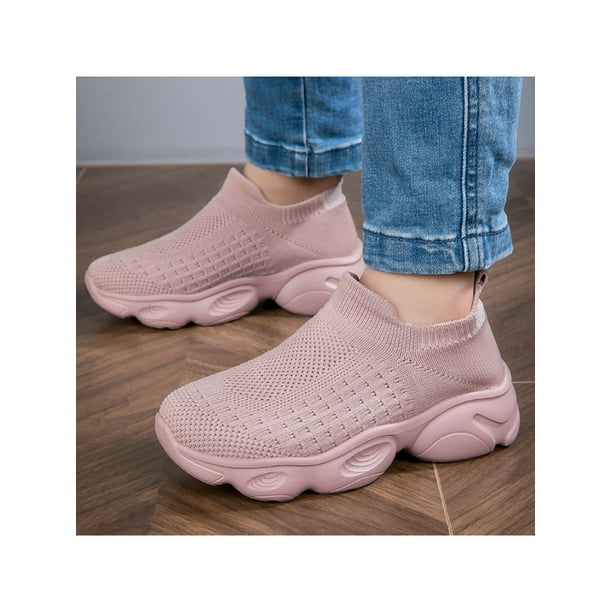 Bellella Kids Walking Shoe Slip On Running Shoes Sports Sock Sneakers Lightweight Trainers Jogging Pink 4.5big kids