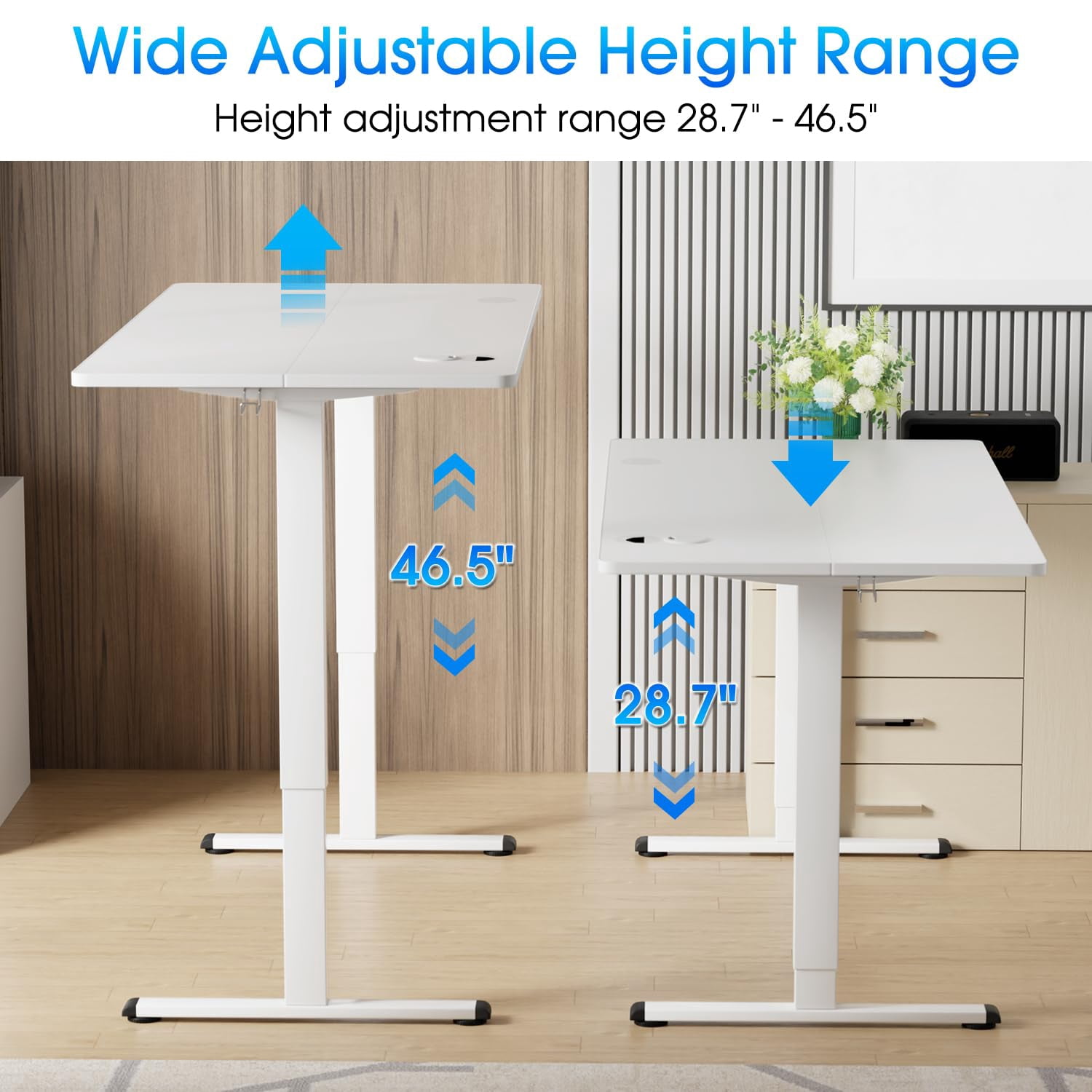 YRLLENSDAN Electric Standing Desk Adjustable Height, Rising Work Desk for Home Office, Large Computer Desk with Cable Management, PC Gaming Table Desk that Raises Up and Down, White 55 Inch