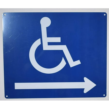 

Wheelchair Accessible Symbol Sign - Right Arrow -(White/Blue Aluminium 10x12)-The Pour Tous Blue LINE(ref-2022-4)